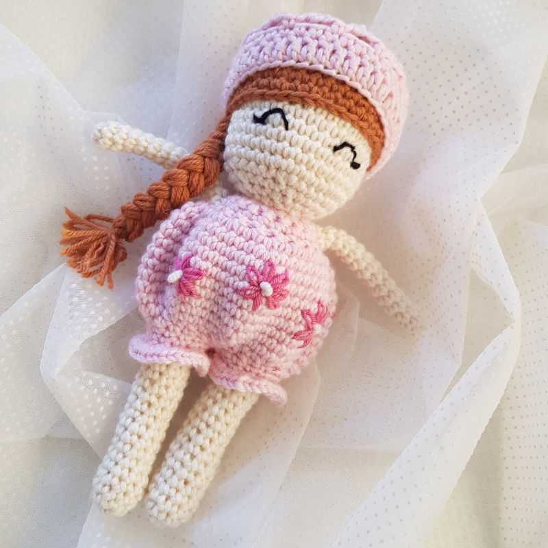 Rankų darbo lėlė amigurumi princesė 22 cm nertas žaislas dovana mergaitei
