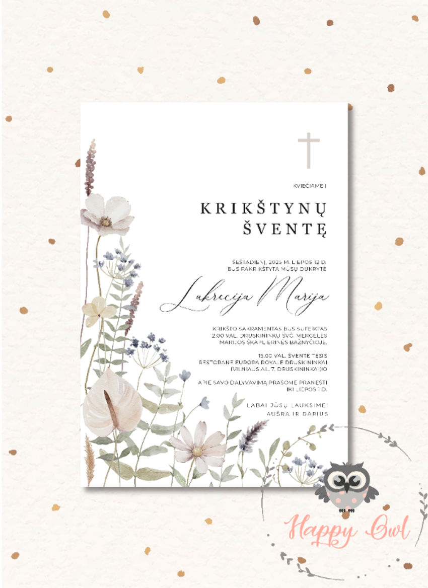 Kvietimai “kreminės gėlės” krikštynoms gimtadieniui baby shower svečiams dekoracijos | spauda | kvietimai “kreminės gėlės” krikštynoms g