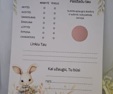 Krikštynų žaidimų kortelių komplektas su zuikyte