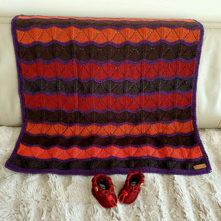 Komplektas kūdikiui - pledukas 80 cm x 80 cm su nertais tapukais 10 cm pėdutei Dovanos | naujagimiams | komplektas kūdikiui - pledukas 80 cm x