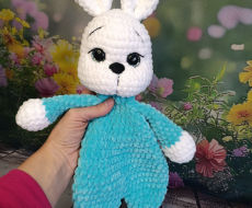 Nertas migdukas zuikutė 38 cm  su ausytėmis-48 cm spalva rožinė balta