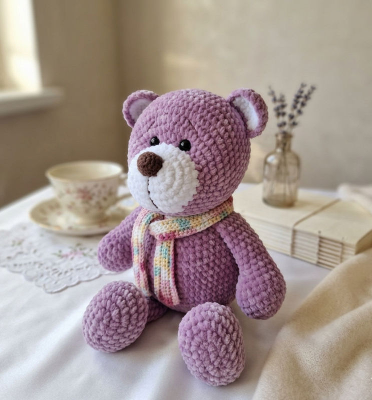 Rankų darbo nertas pliušinis meškinas dydis 40 cm                              