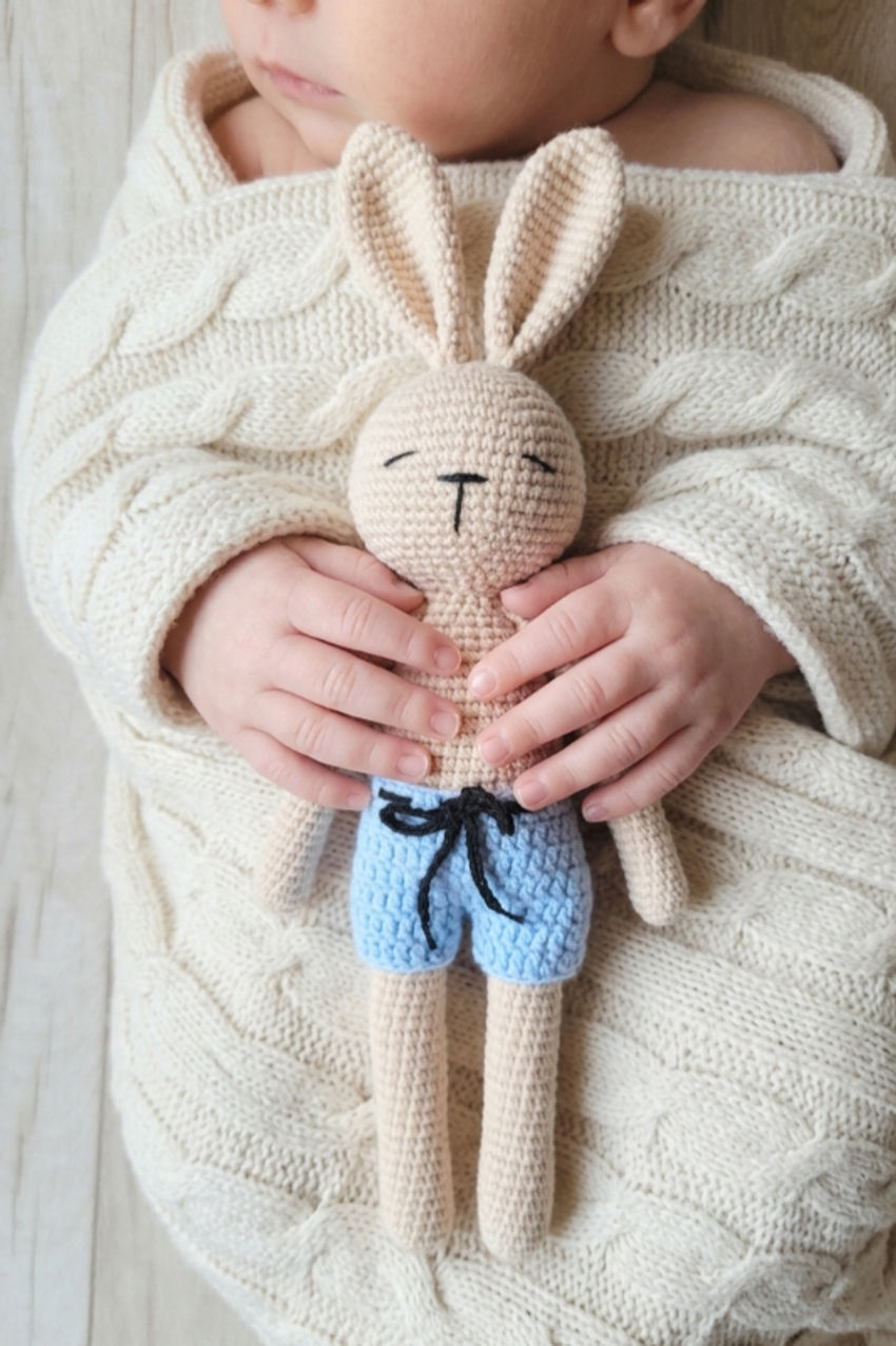 Nertas rankų darbo zuikutis 33 cm ūgio dovanų dėžutėje žaislai | minkšti | nertas rankų darbo zuikutis 33 cm ūgio d