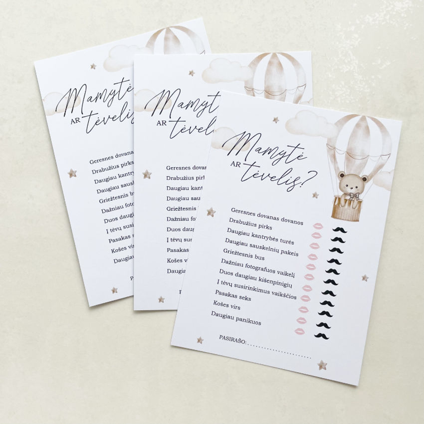 Žaidimo kortelės baby shower šventei mamytė ar tėvelis dekoracijos | šventėms | žaidimo kortelės baby shower šventei mam