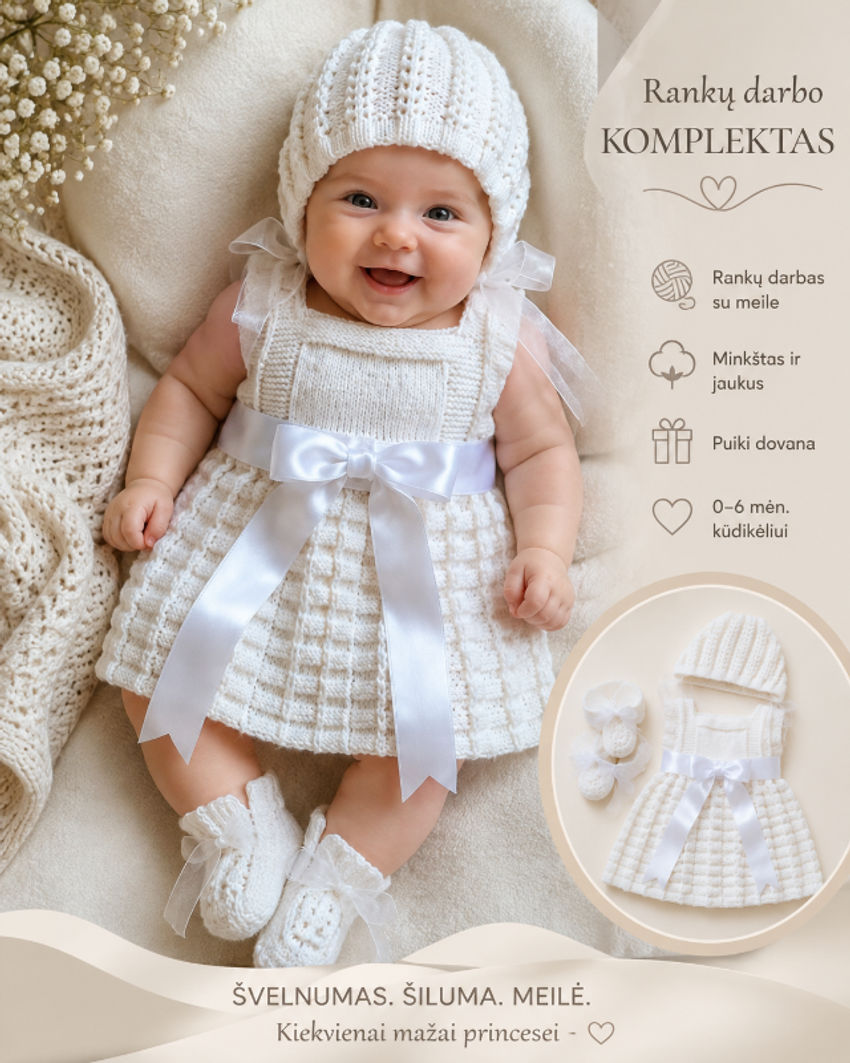 Dovanos | krikštynoms | megztas  kūdikio komplektukas; kepurė  s