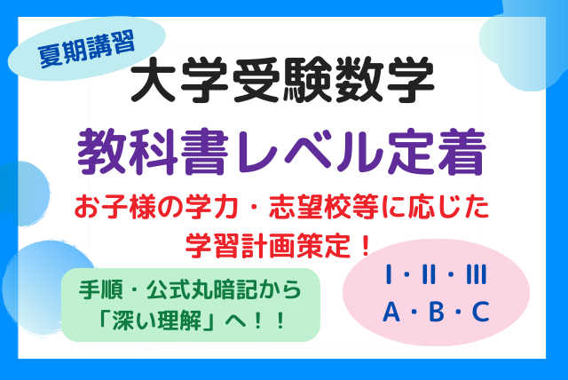 大学受験～塾なし個別指導で数学教科書レベル定着！【夏期5回】