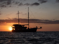 Sfeerbeeld van ons schip bij zonsondergang. © Yves Adams