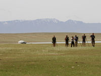 The group scans the plains for cranes. © Geert Beckers