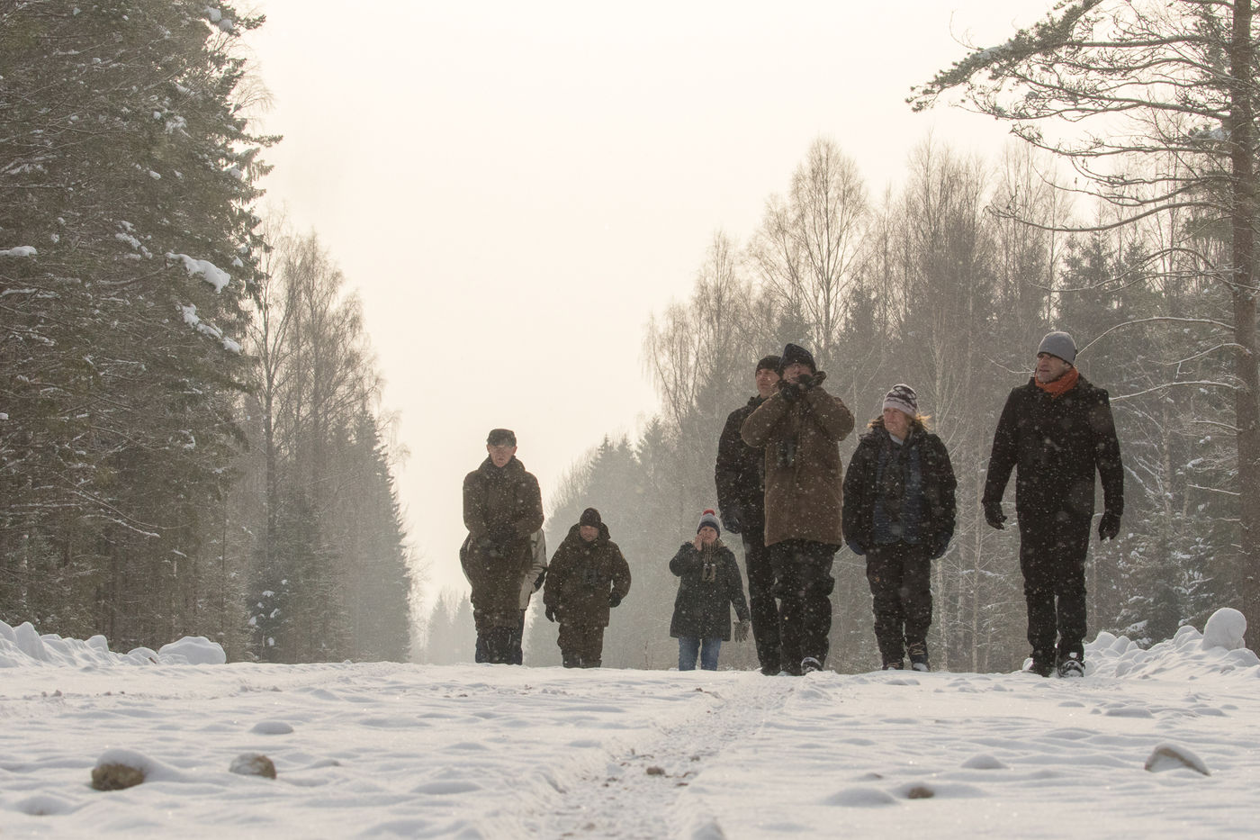 De groep tijdens een winterse wandeling doorheen het bos. © Johannes Jansen