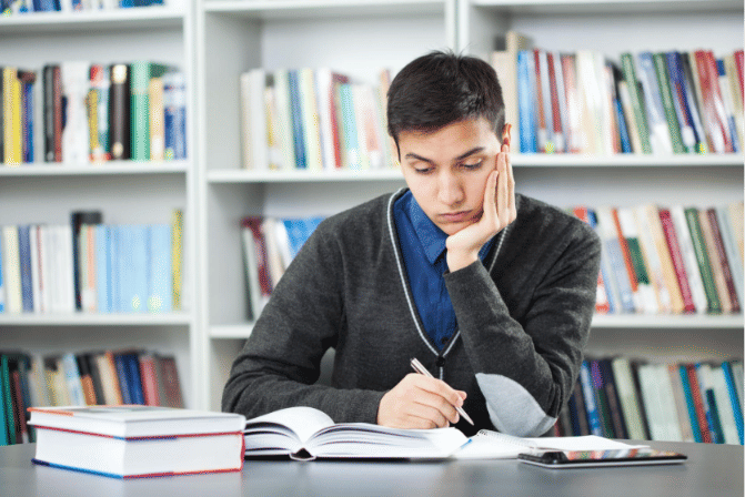 Student studying with discipline