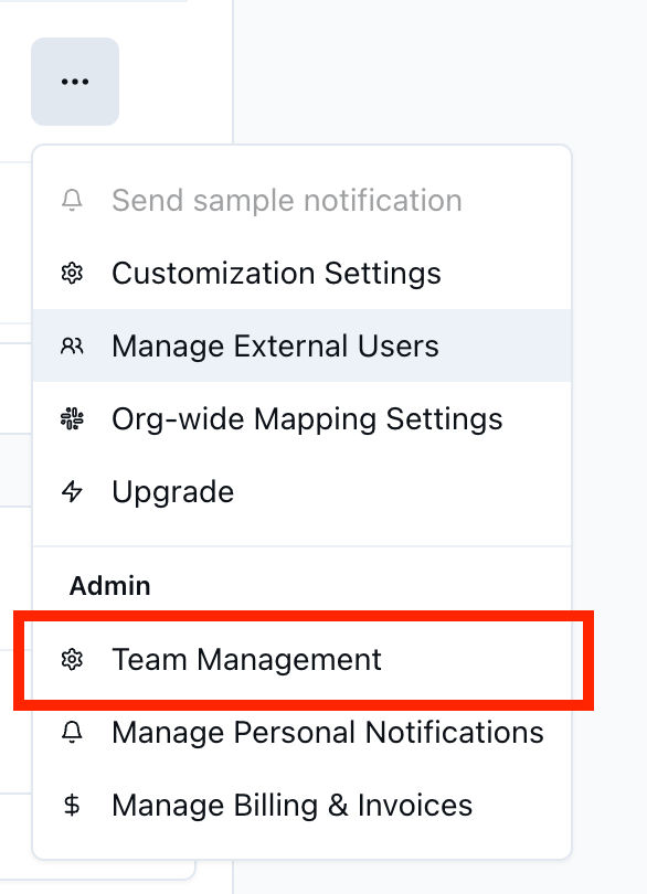 Team Settings navigation