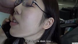 Japanese hotwife fantasy come true as a shaved wife remains on the phone