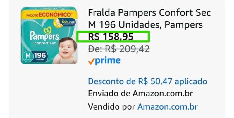 Fralda Pampers Confort Sec Tamanho M 196 Unidades