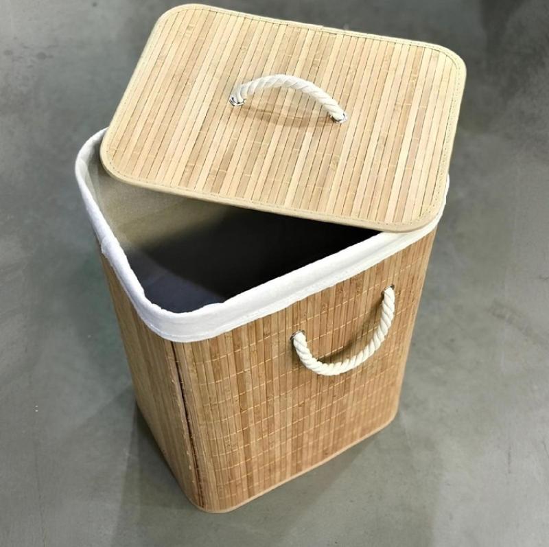 Cesto De Roupa Suja 72l De Bambu Dobrável Alças Malular Natural Lisa