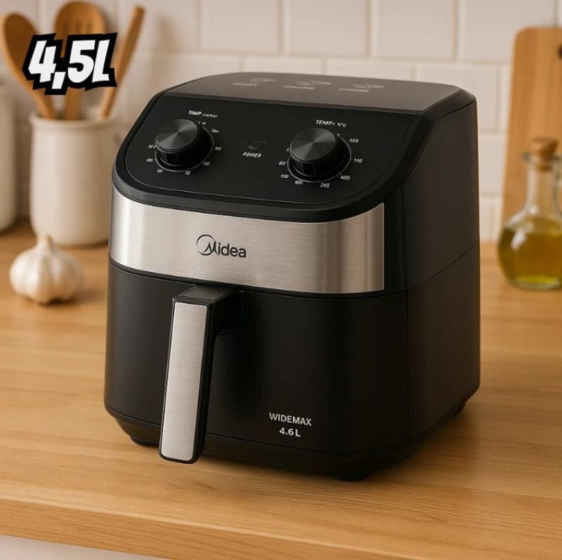 Fritadeira Air Fryer 4,5l Widemax Com Interior De Alumínio 1500w Midea Preto 220v