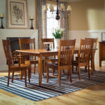 CLASSIC SHAKER DINING GROUP: Classic Shaker Chair, Standard Inlays, Quarter Sawn Oak Wood & 113 Michaels Stain. Rectangular Top Table with two 12" Leaves, Chamfer Edge, Classic Shaker Inlay1, Royal Concord Leg, Quarter Sawn Oak Wood & 113 Michaels Stain. Highland Buffet, Quarter Sawn Oak Wood & 113 Michaels Stain. mavin chairs Classic Shaker beauty 05