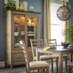 Dara Cabinet, Oak Wood, 304 Charcoal Stain on the Top & 320 Sand Stain on the Case Body, shown with Dexter Dining Group. mavin chairs Dexter beauty 05