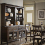 Waterford Buffet WATC23BS, with Hutch WATC23HS, Rustic Cherry Wood & 402 Mocha Stain, shown with Ava Dining Group. mavin chairs ava beauty 3