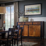 Stafford Buffet, Elm Wood Doors / Drawers / Top, Maple Wood Frame, 113 Michaels Stain on the Doors / Drawers / Top & 230 Onyx Stain on the Frame, shown with Bakersfield Dining Group. mavin chairs bakersfield beauty 3
