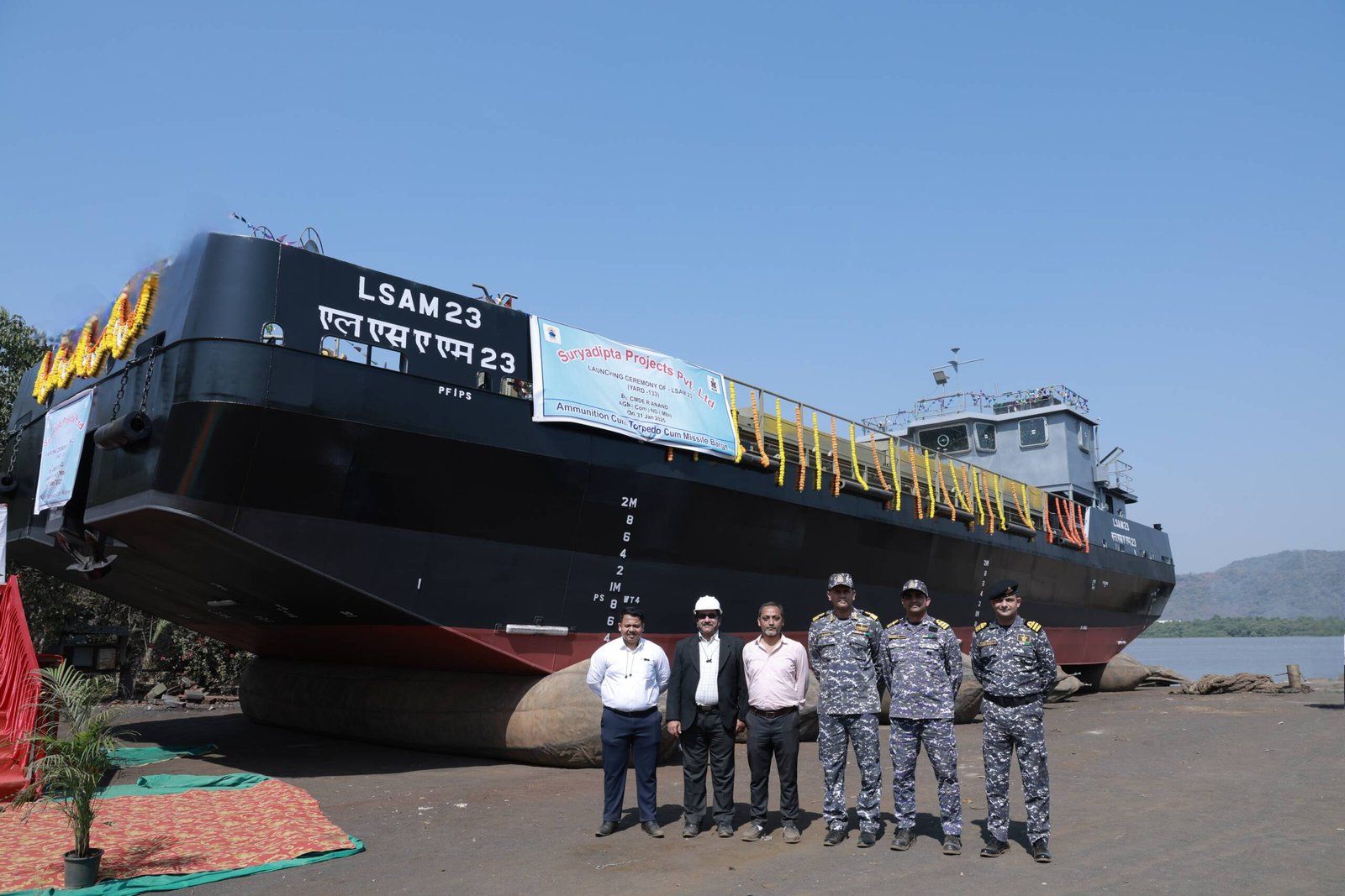 Launch Of 9th Ammunition Cum Torpedo Cum Missile (ACTCM) Barge, LSAM 23 (YARD 133)