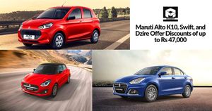 Maruti Alto K10, Swift, and Dzire Offer Discounts of up to Rs 47,000