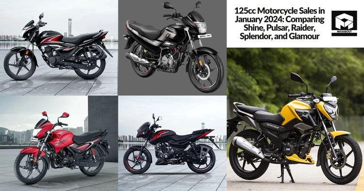 125cc Motorcycle Sales in January 2024: Comparing Shine, Pulsar, Raider, Splendor, and Glamour