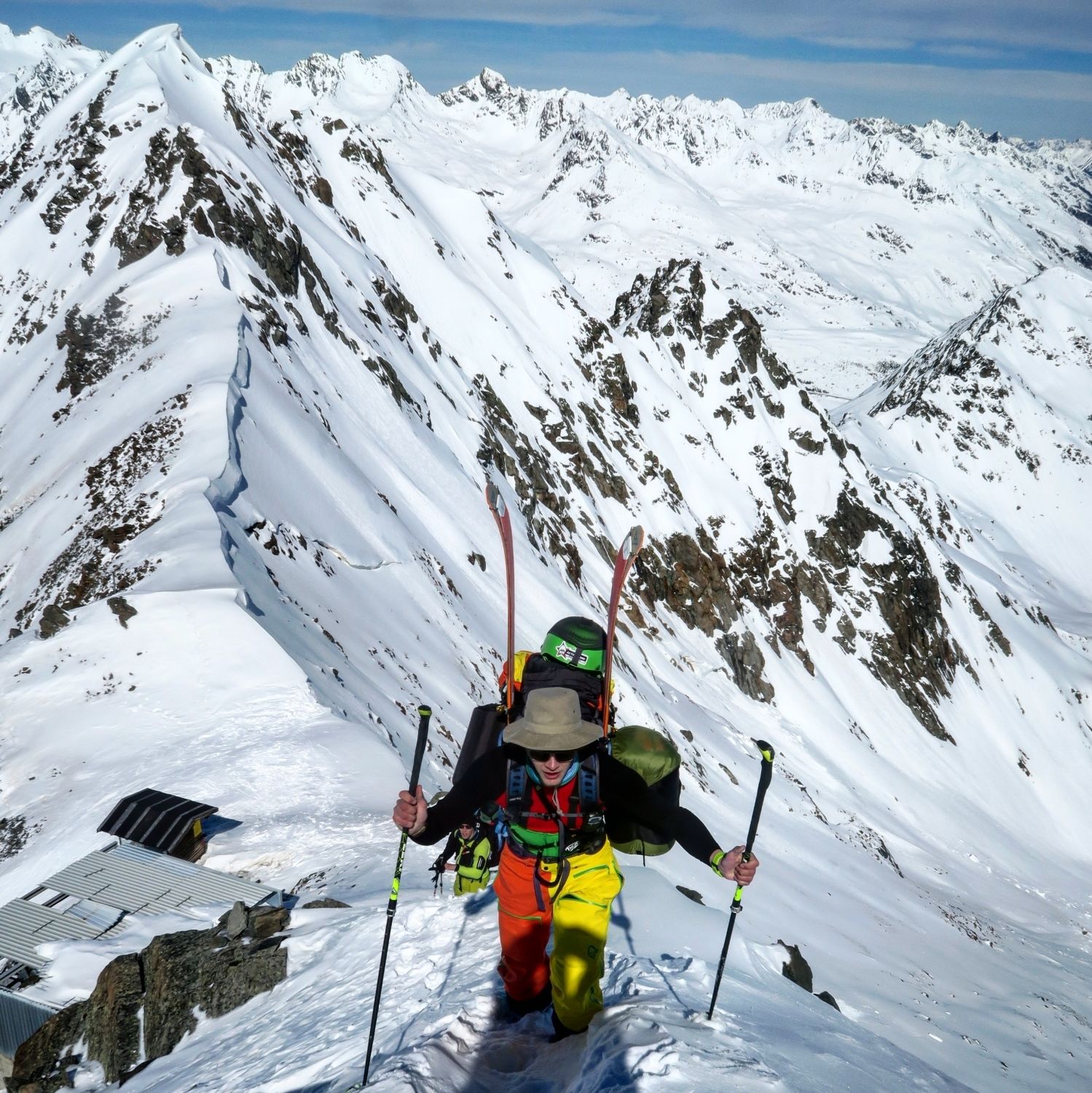 Freeride skier in the mountains.