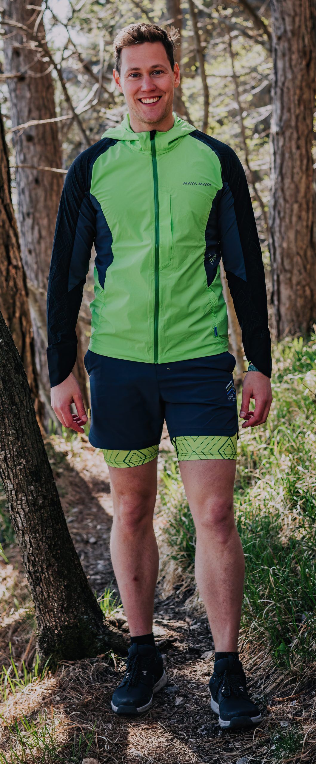 Ultralight men Kabil jacket green from MAYA MAYA for running with reflective prints