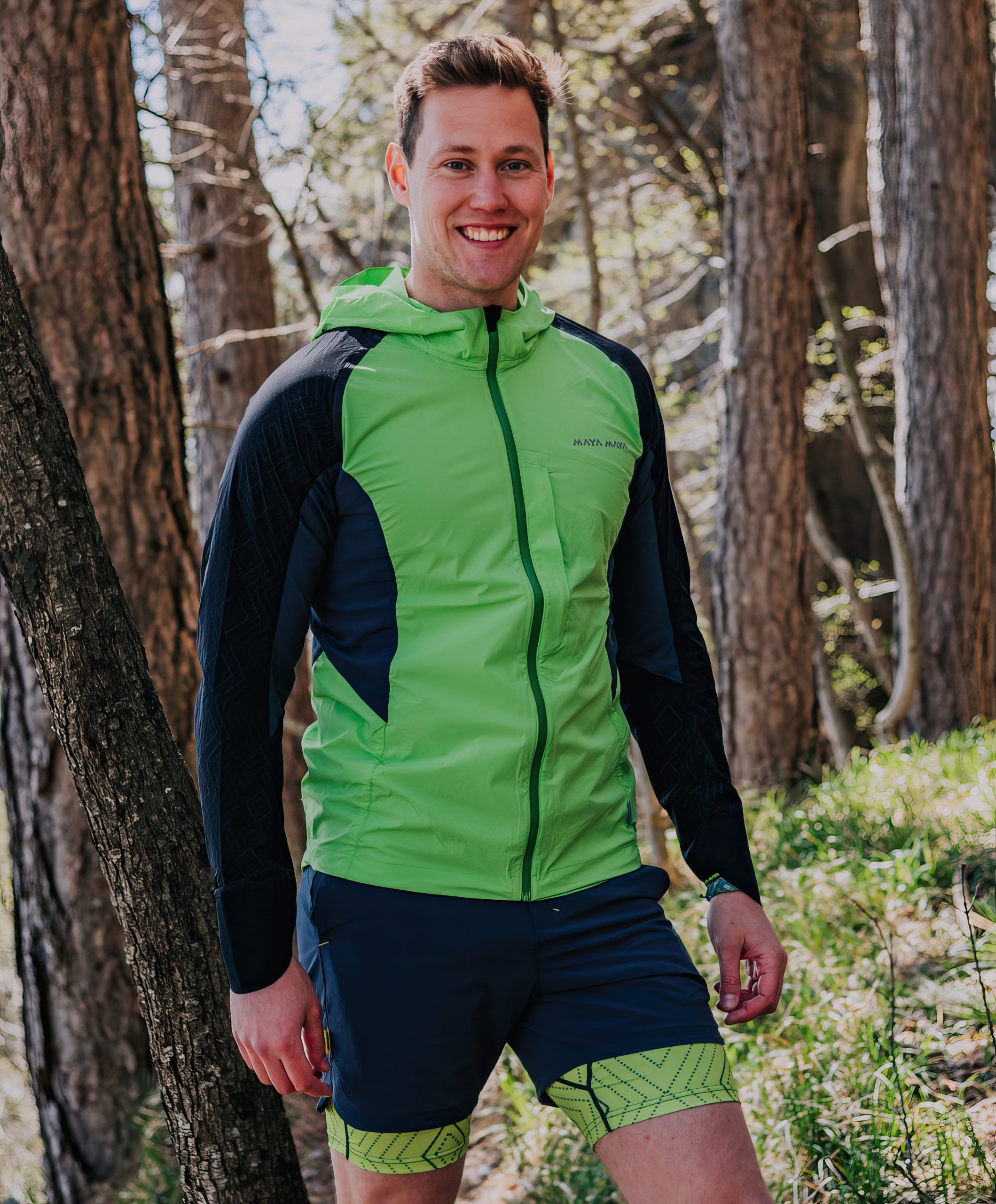 Ultralight men Kabil jacket green from MAYA MAYA for running with reflective prints