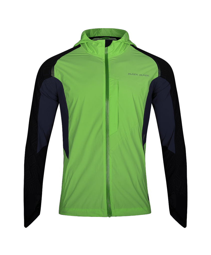 Ultralight men Kabil jacket green from MAYA MAYA for running with reflective prints