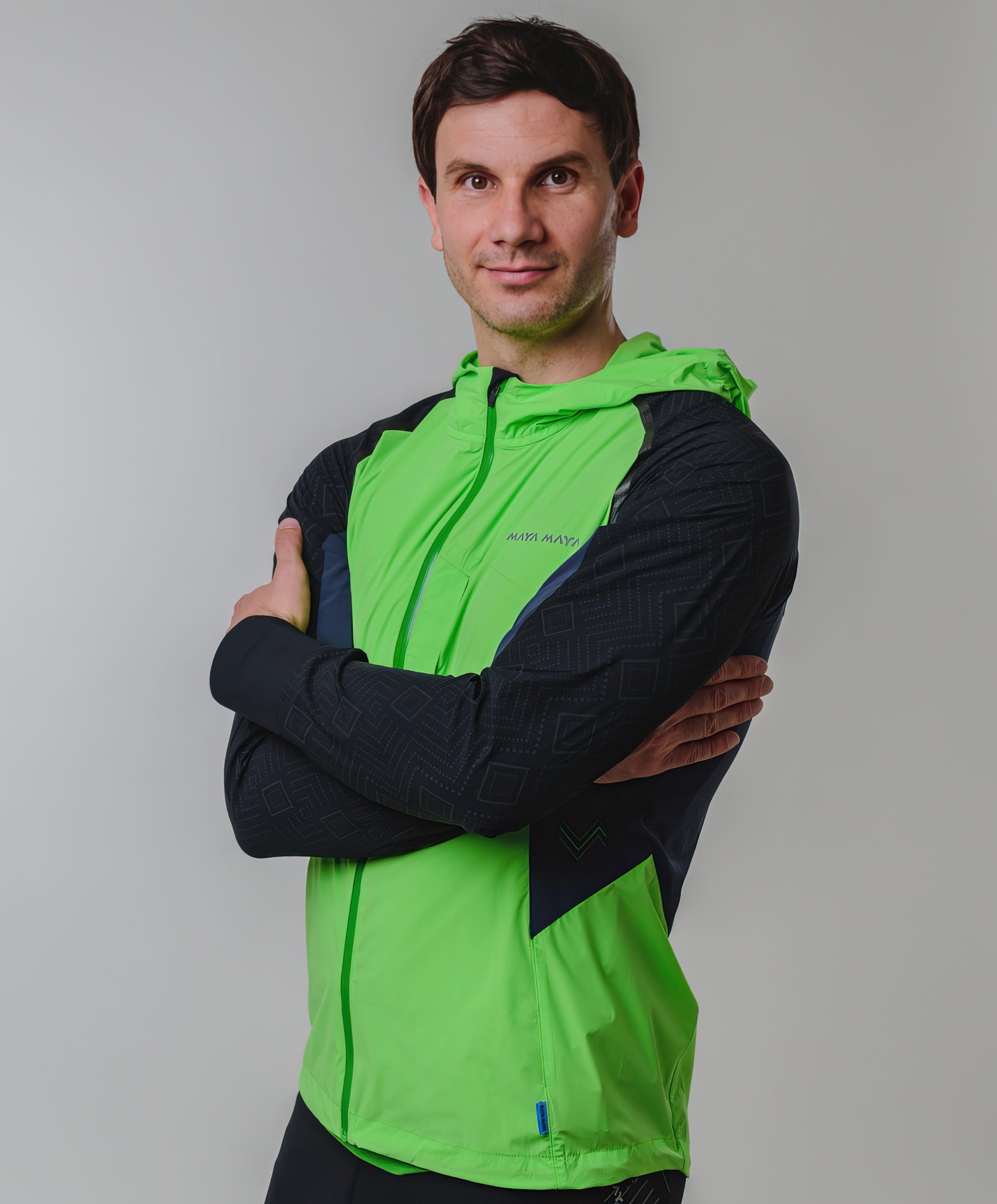 Ultralight men Kabil jacket green from MAYA MAYA for running with reflective prints