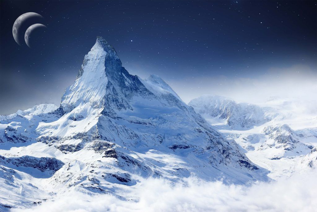 Matterhorn mountain in Switzerland covered in snow