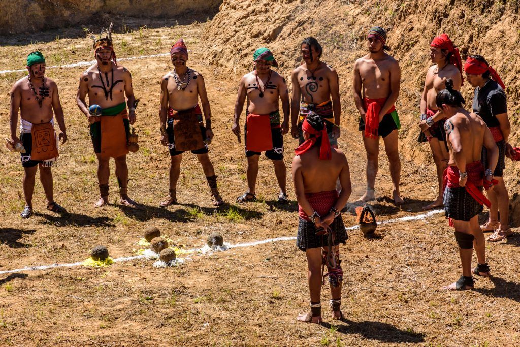Mayan civilization tribe playing a game with balls.
