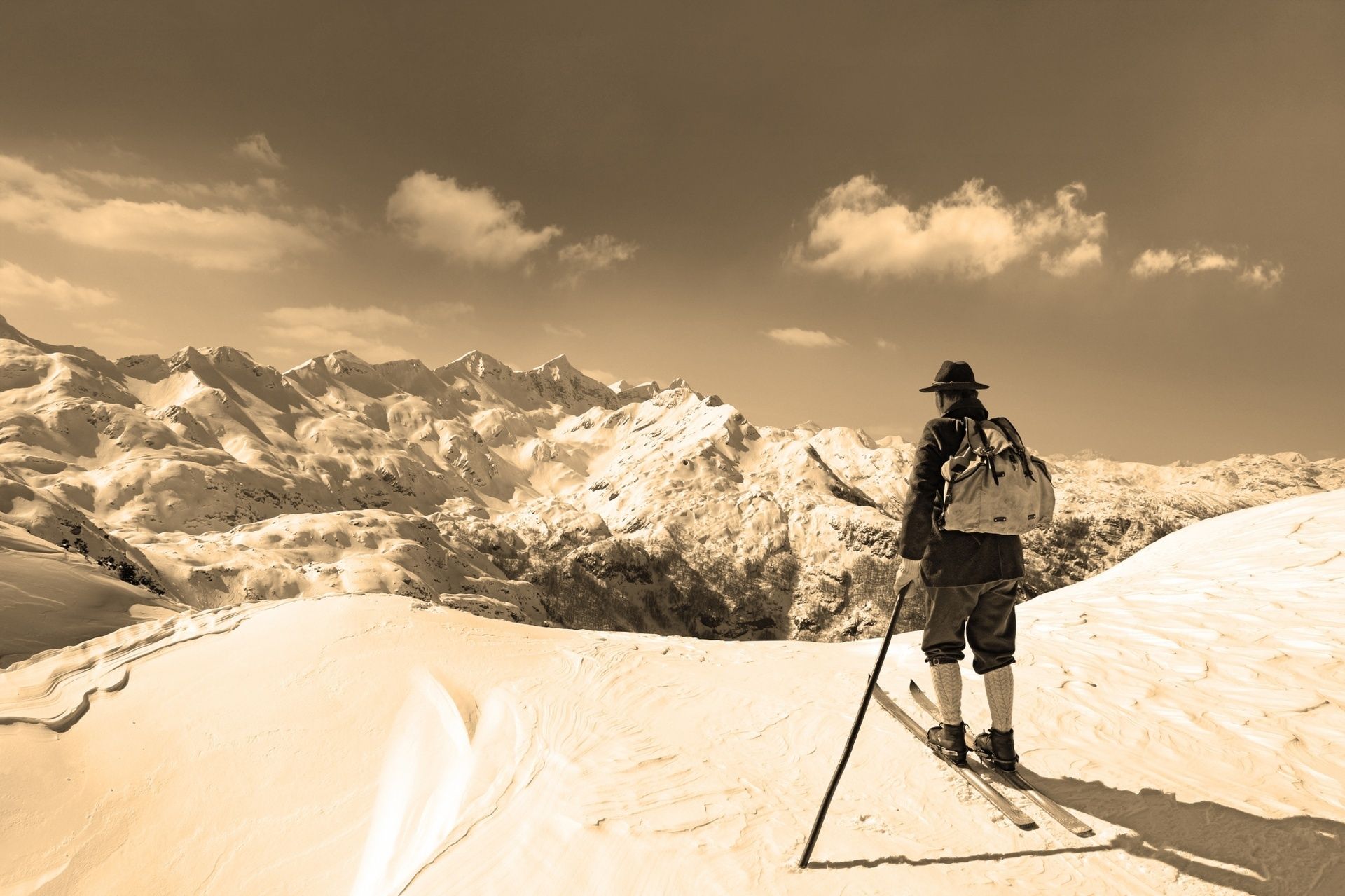 Skier on a mountain from the past.