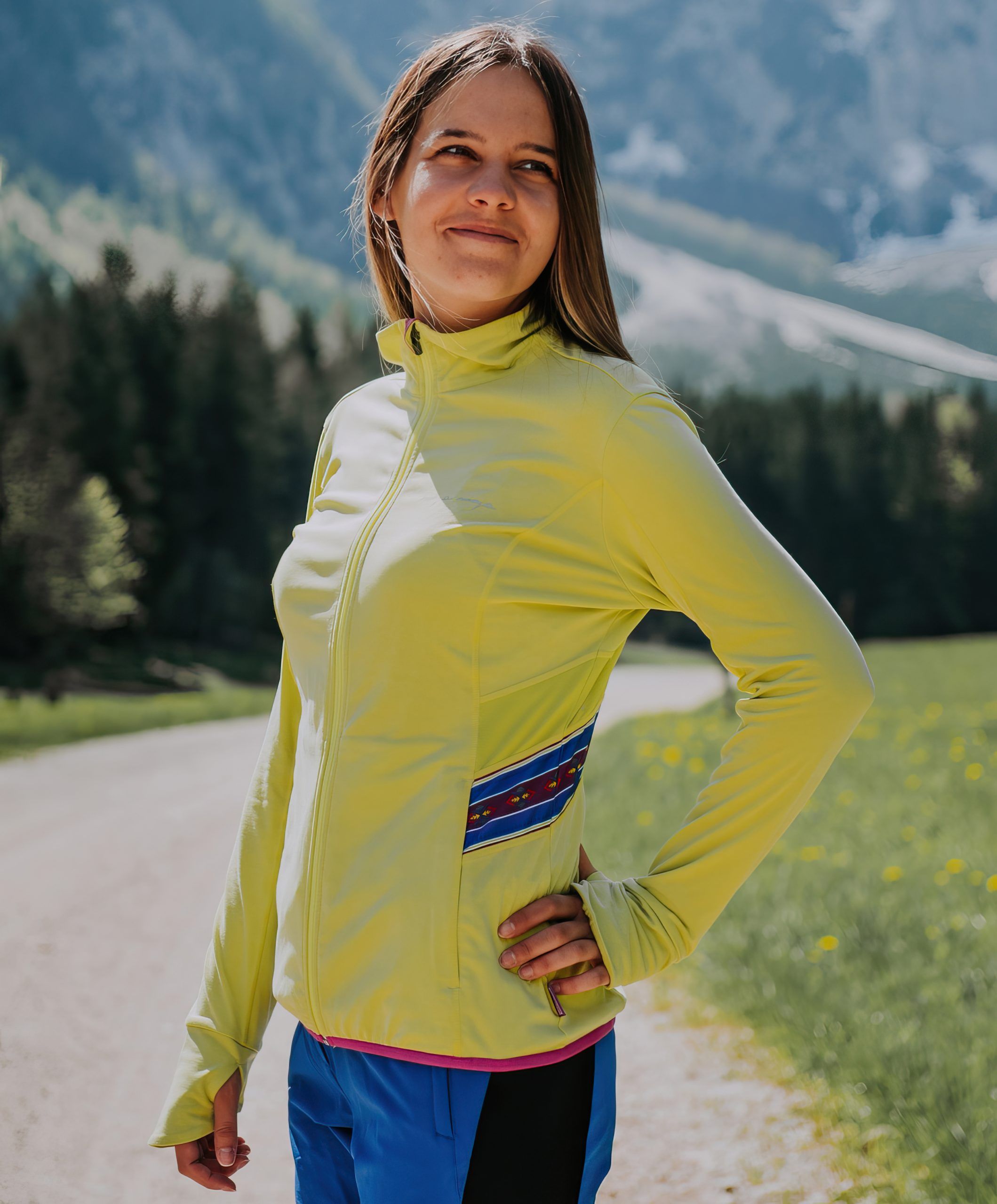 Soona sweater yellow from MAYA MAYA is light and soft midlayer perfect for hiking and other outdoor activities