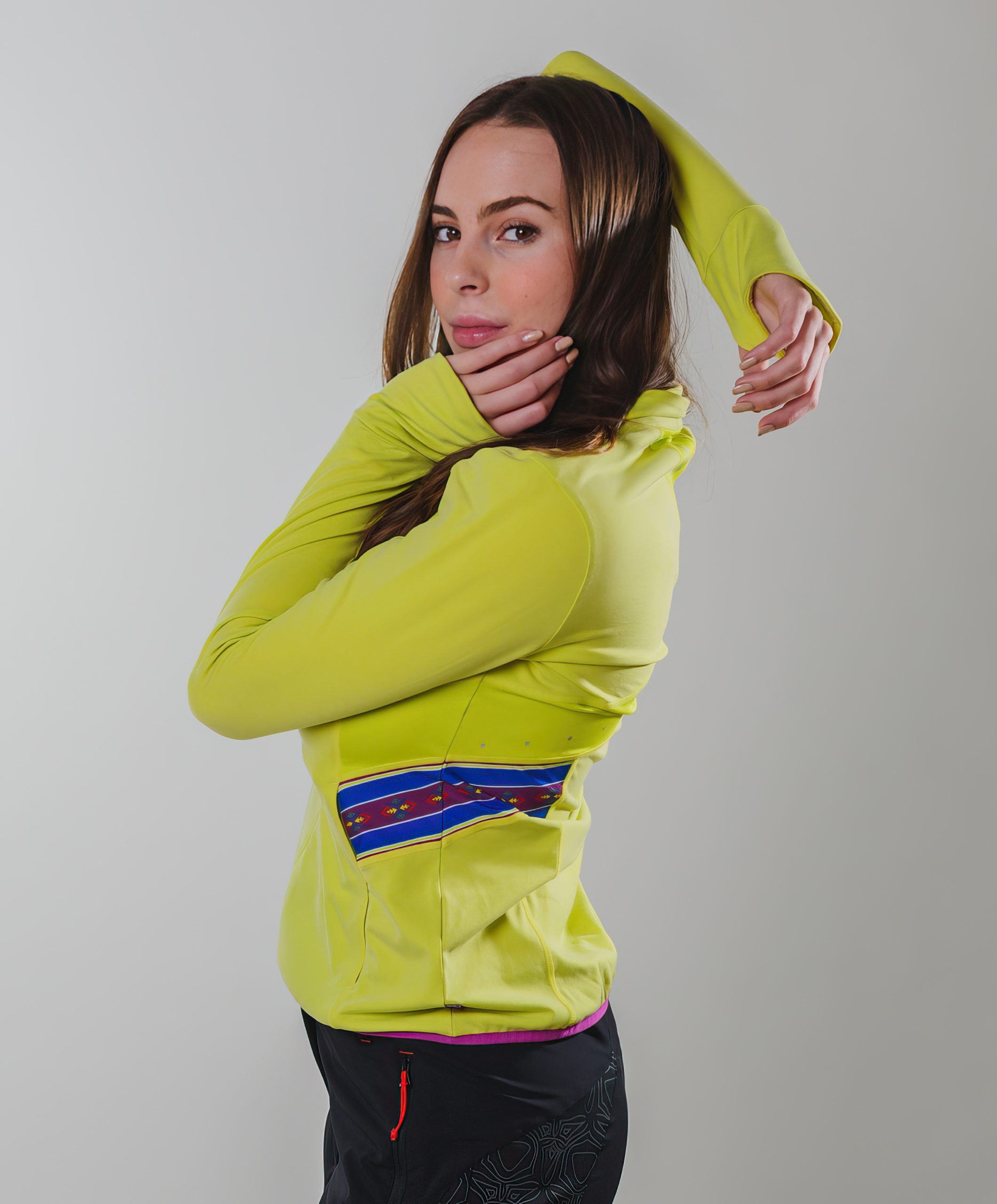 Soona sweater yellow from MAYA MAYA is light and soft midlayer perfect for hiking and other outdoor activities