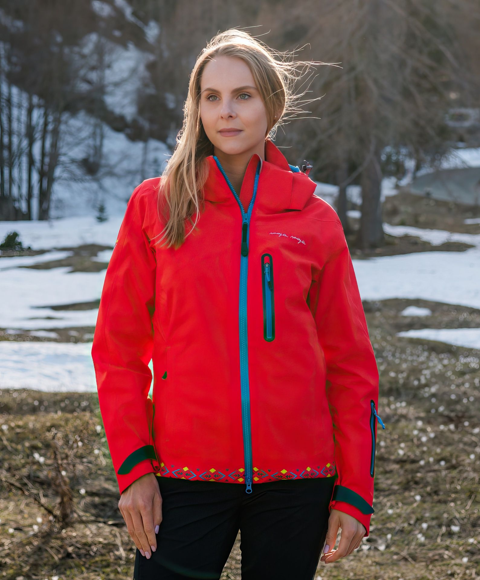 Izel jacket orange from MAYA MAYA is a hardshell extreme weather jacket for women