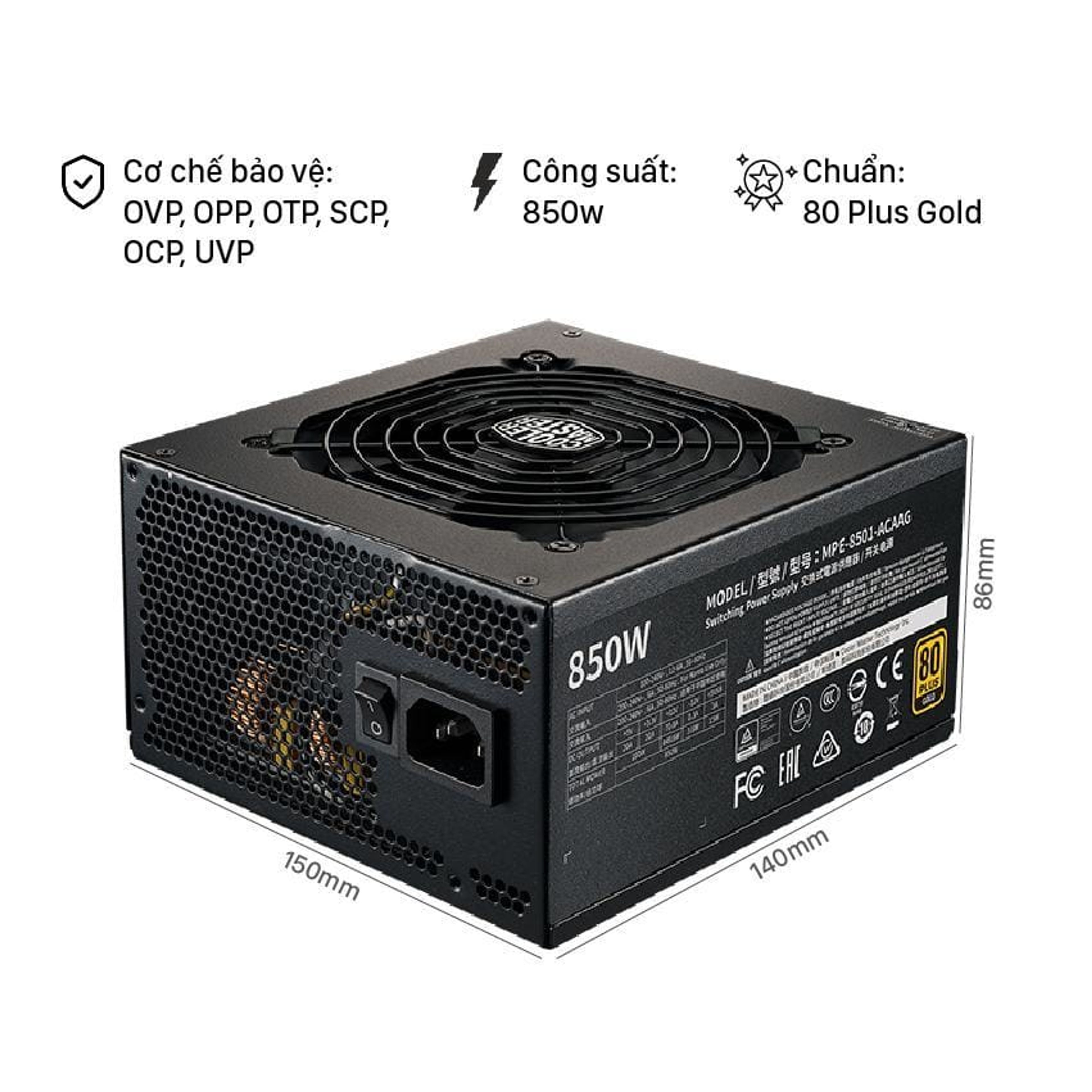 Nguồn máy tính Cooler Master MWE GOLD 850 - V2  850W ( 80 Plus Gold/Màu Đen/Full Modular) 2