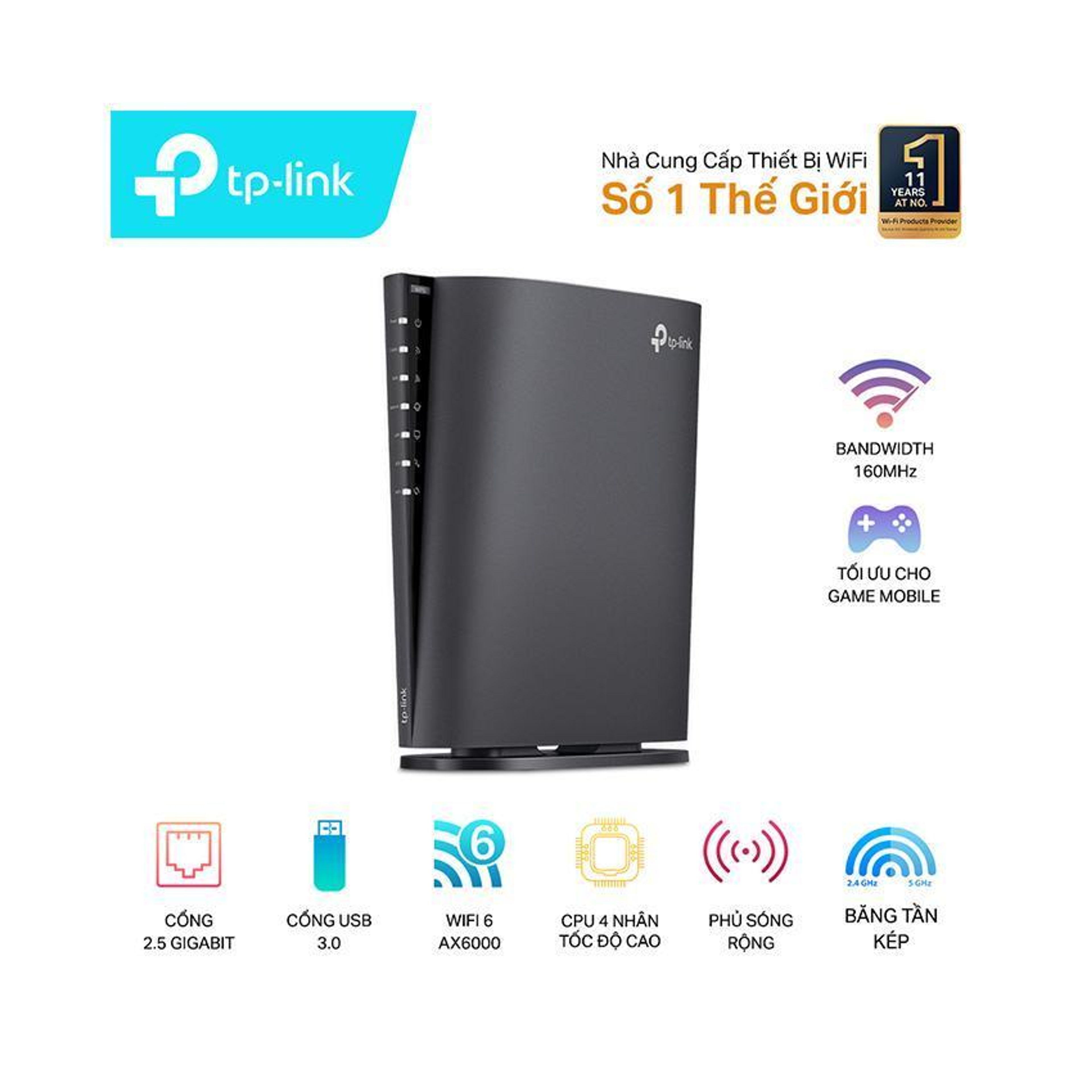 Bộ phát wifi Mesh Tp-Link Archer AX80 Wireless AX6000, 8 Luồng với Cổng 2.5G