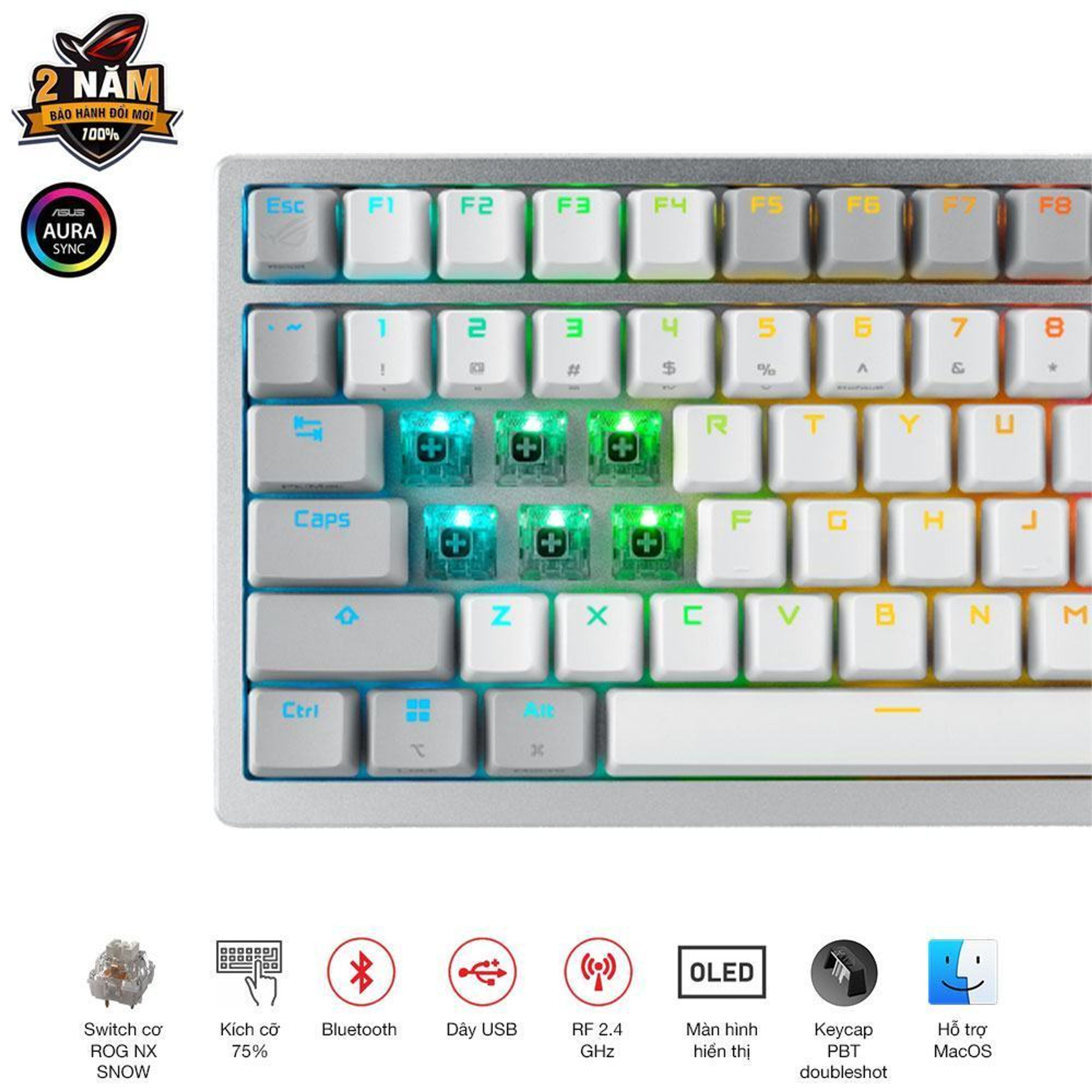Bàn phím Gaming ASUS ROG AZOTH/NXSW/US/PBT/WHT/Trắng _ 90MP031A-BKUA11 8