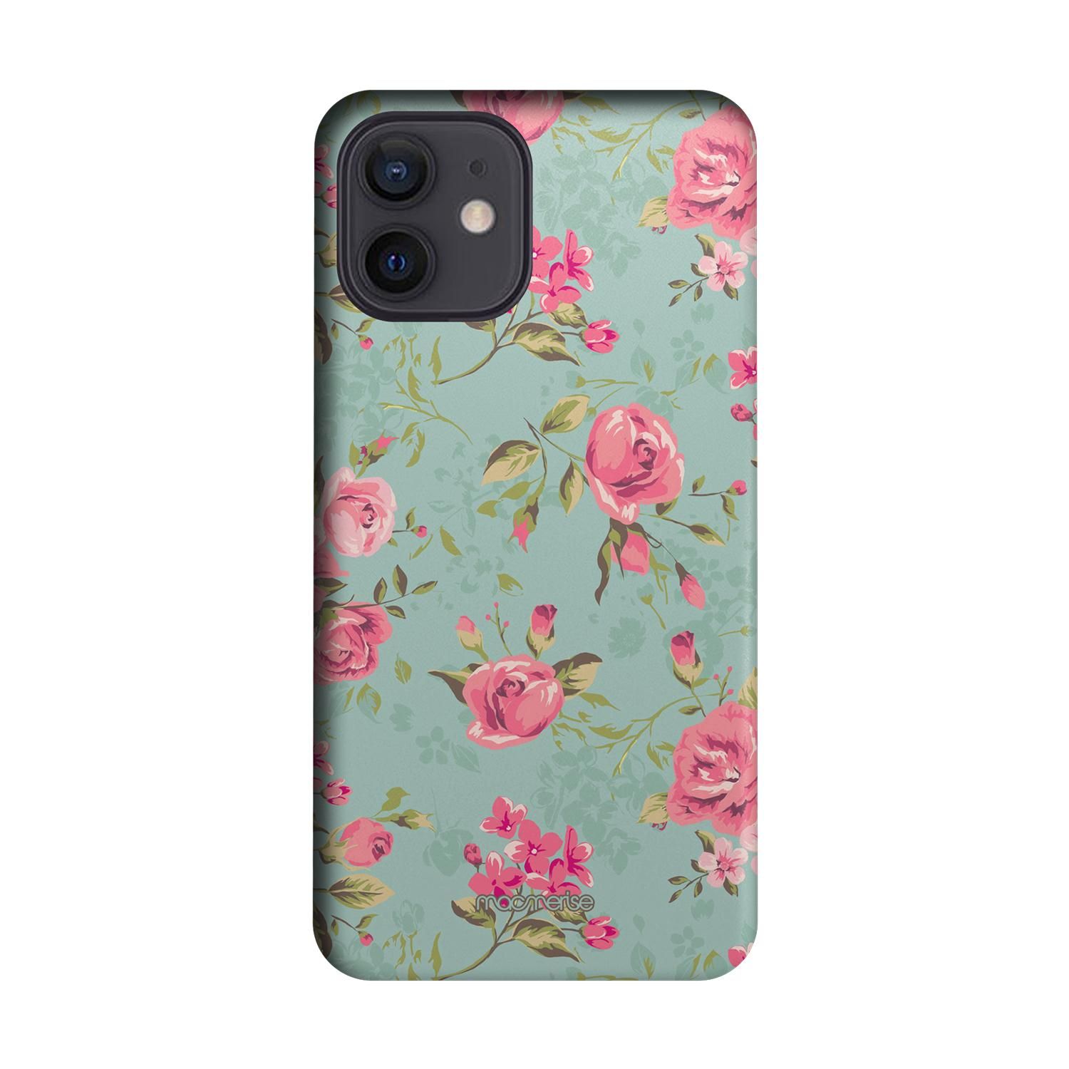 Teal Pink Flowers - Sleek Case for iPhone 12