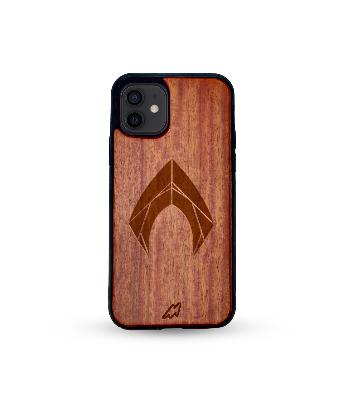 Logo Aquaman - Dark Shade Wooden Phone Case for iPhone 12