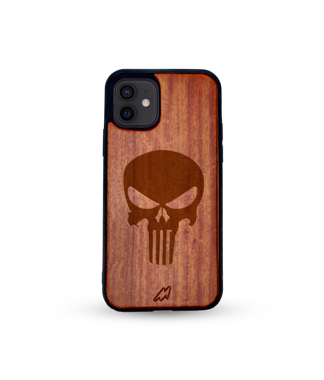 Punisher Symbol - Dark Shade Wooden Phone Case for iPhone 12