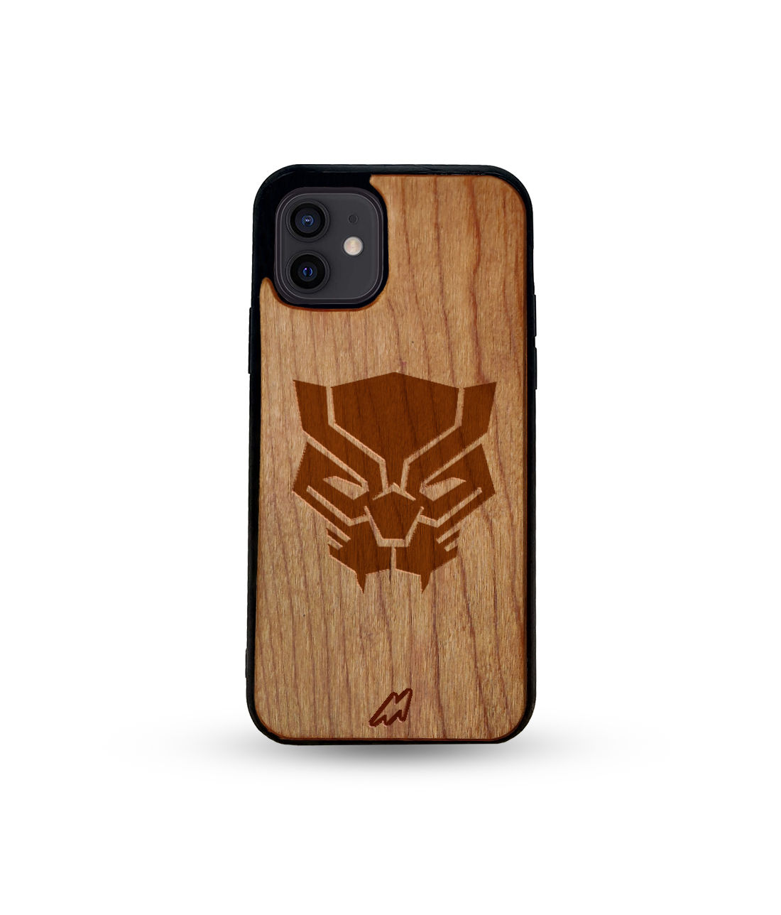 Black Panther Logo - Light Shade Wooden Wooden Phone Case for iPhone 12