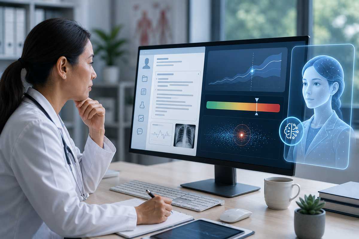 AI for Health Institute researchers developed a framework to address AI-human collaboration, which is among the most important problems in AI for healthcare today. (Credit: Lu lab, ChatGPT)
