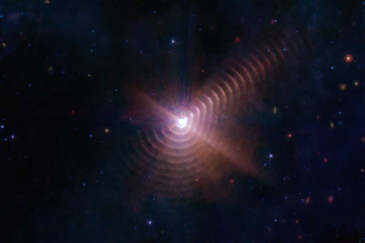 What if a microscope could not tell the difference between one molecule and a pair of molecules? Similar to how the Webb Telescope discerns binary stars from the shells of cosmic dust they create, microscopes in the Lew Lab must measure both how molecules interact with polarized light and details within their polarized images to discern two molecules from one. (Image credit: NASA, ESA, CSA, STScI, NASA-JPL, Caltech)
