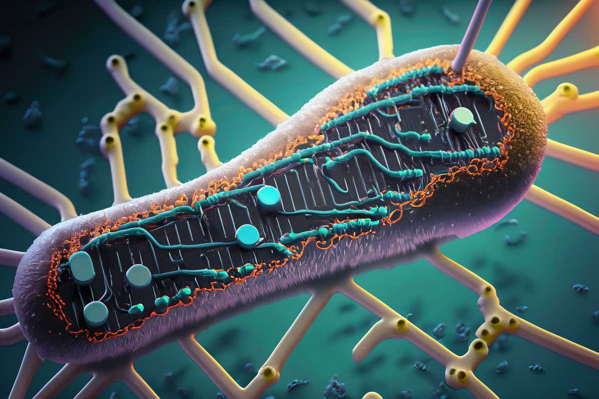 An illustration of the inner workings of E. coli, a simple organism with remarkably complex genome-scale regulatory networks. (Image: Yichao Han)