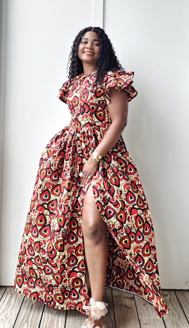 African Print ruffles Sleeves Maxi Dress 