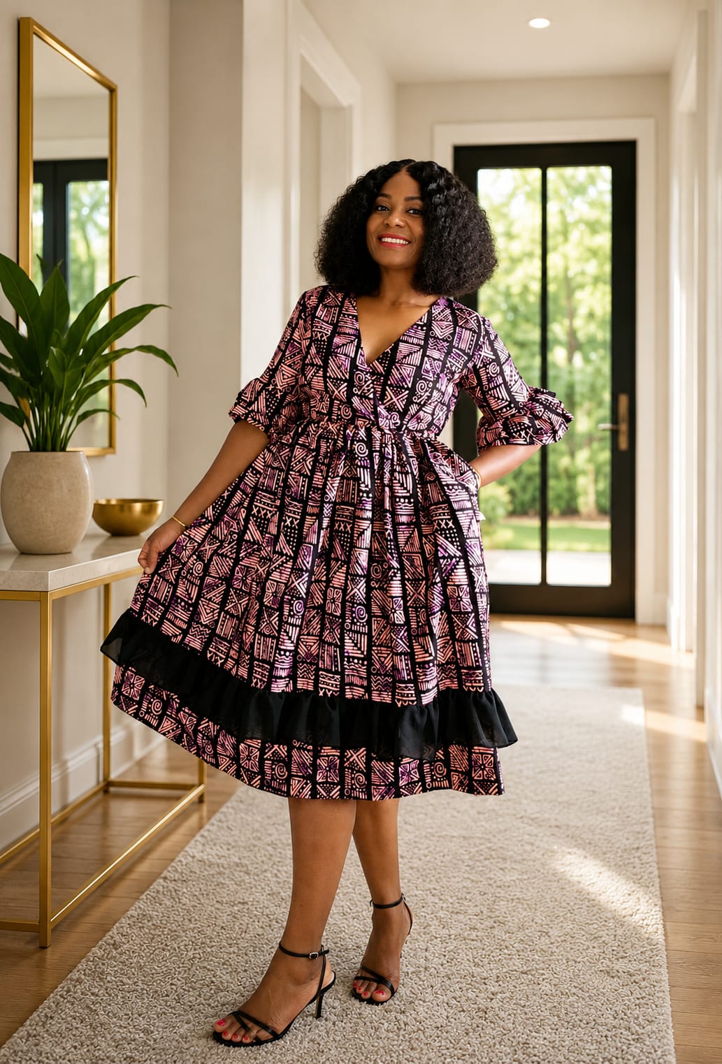 African print ruffled dress