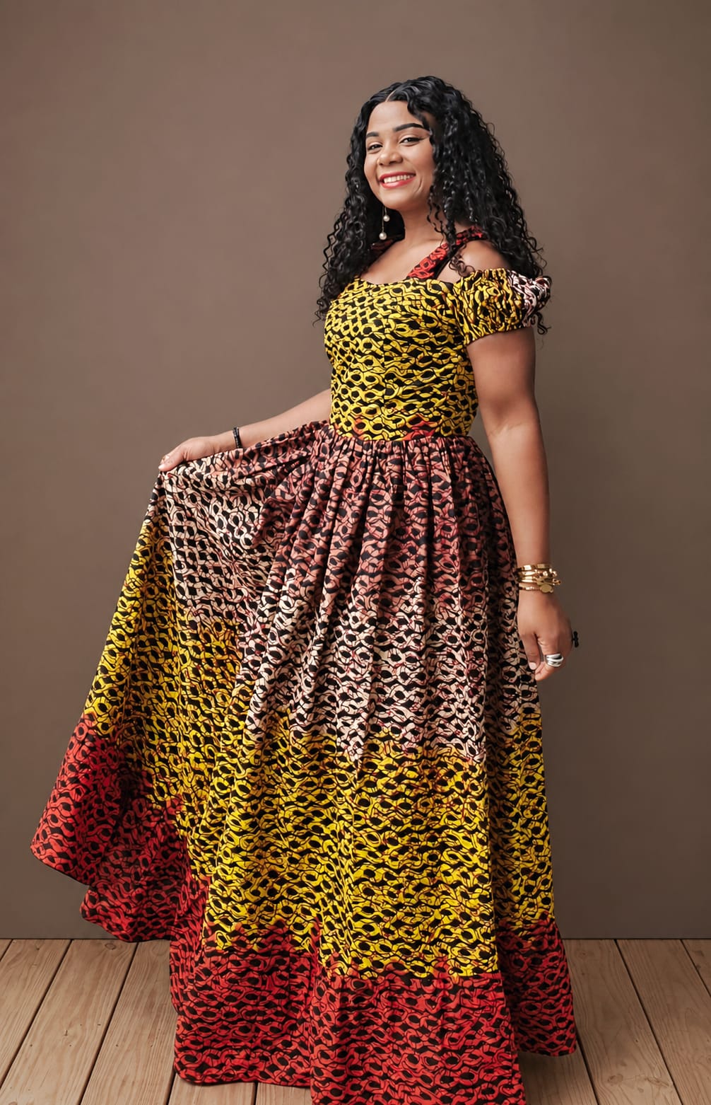African print maxi yellow dress